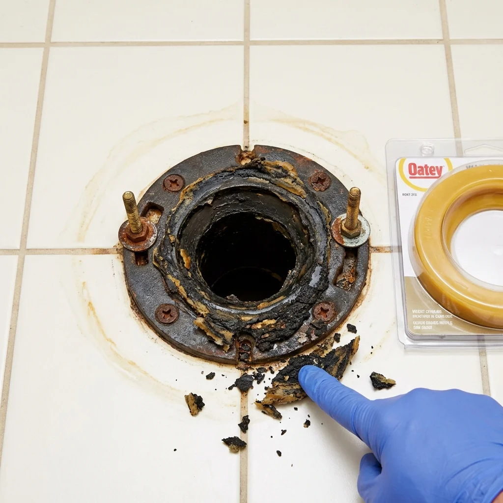 Failed wax ring showing water seepage at the base of a toilet in a Springville, NY home